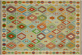 handmade Geometric Kilim Blue Beige Hand-Woven RECTANGLE 100% WOOL area rug 8 x 10