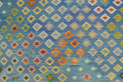 handmade Geometric Kilim Blue Red Hand-Woven RECTANGLE 100% WOOL area rug 8 x 10