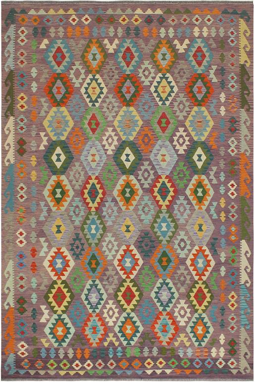 Flat Weave Kilim Antique Navaho Vintage handmade Geometric Kilim Purple Blue Hand-Woven Rectangle 100% Wool Area Rug 8x10