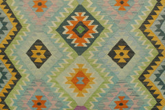 Flat Weave Kilim Antique Navaho Vintage handmade Geometric Kilim Blue Charcoal Hand-Woven Rectangle 100% Wool Area Rug 6x8