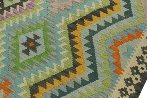 handmade Geometric Kilim Blue Charcoal Hand-Woven RECTANGLE 100% WOOL area rug 6 x 8