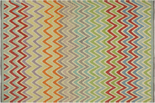 handmade Modern Kilim Red Blue Hand-Woven RECTANGLE 100% WOOL area rug 8x10