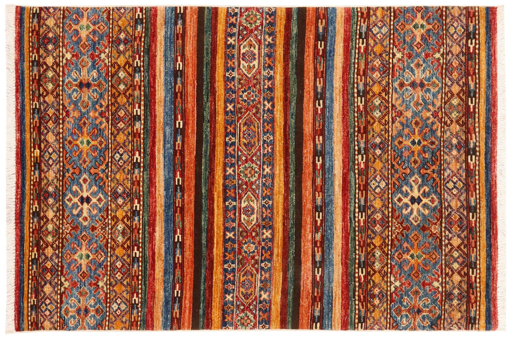 handmade Geometric Kurjean Red Blue Hand Knotted RECTANGLE 100% WOOL area rug 3x4