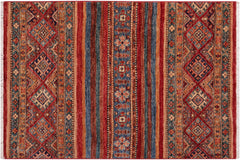 handmade Geometric Kurjean Red Blue Hand Knotted RECTANGLE 100% WOOL area rug 3x4