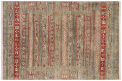 handmade Geometric Kurjean Green Red Hand Knotted RECTANGLE 100% WOOL area rug 4x6