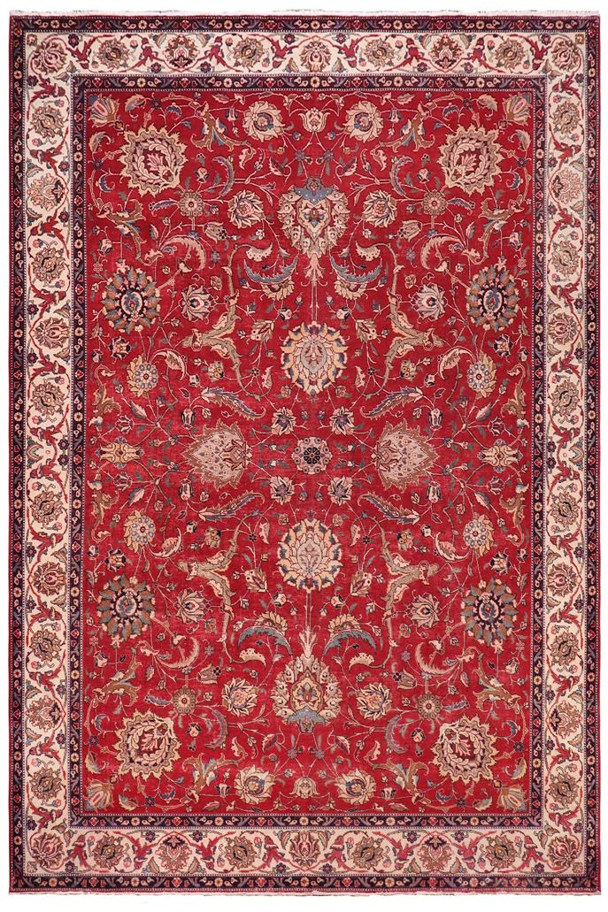 Traditional handmade Persian vintage distressed Red Beige Hand Knotted RECTANGLE 100% WOOL area rug 10 x 13