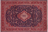handmade Vintage Kashan Blue Red Hand Knotted RECTANGLE 100% WOOL area rug 10' x 13'