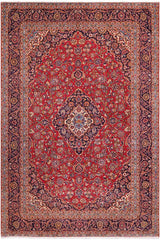 handmade Traditional Kashan Red Purple Hand Knotted RECTANGLE 100% Wool Pile area rug 10x13