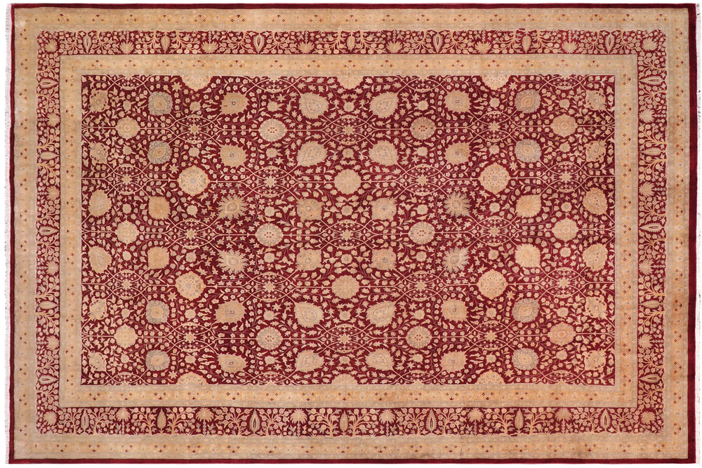 handmade Transitional Design Drk. Red Drk. Red Hand Knotted RECTANGLE 100% WOOL area rug 10' x 14'