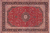 handmade Vintage Kashan Red Purple Hand Knotted RECTANGLE 100% WOOL area rug 10' x 14'