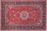 handmade Vintage Kashan Red Blue Hand Knotted RECTANGLE 100% WOOL area rug 10' x 13'