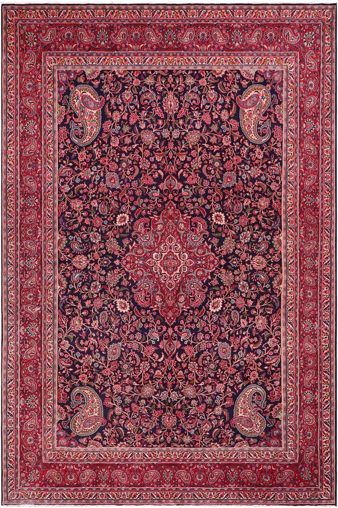 handmade Traditional Tabriz Blue Red Hand Knotted RECTANGLE 100% Wool Pile area rug 10x13