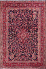 handmade Traditional Tabriz Blue Red Hand Knotted RECTANGLE 100% Wool Pile area rug 10x13