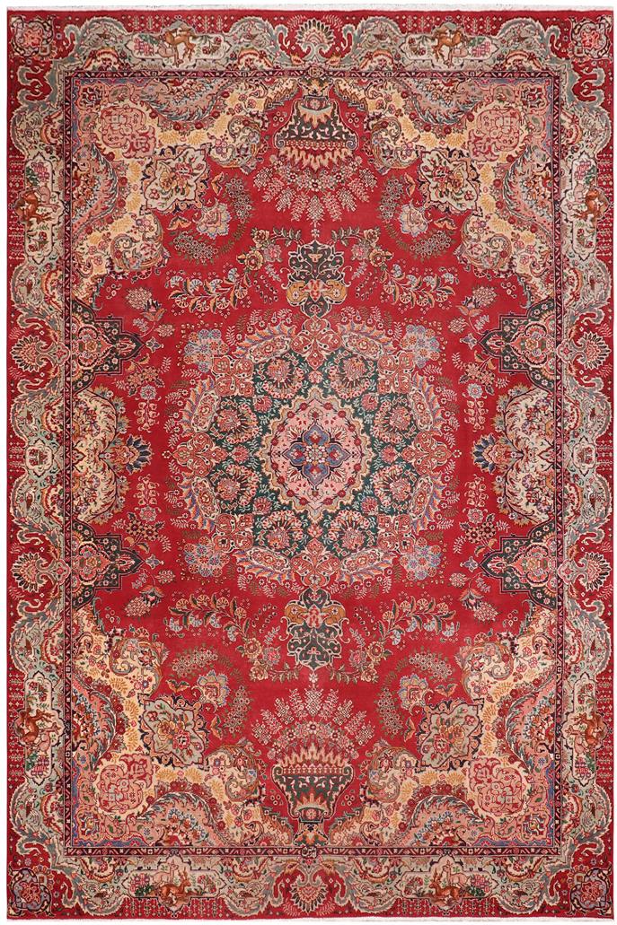 Traditional handmade Persian vintage distressed Red Green Hand Knotted RECTANGLE 100% WOOL area rug 10 x 13