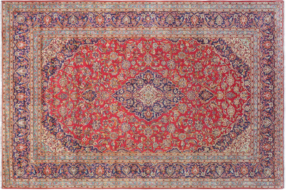 handmade Traditional Kashan Red Blue Hand Knotted RECTANGLE 100% WOOL area rug 10 x 15