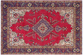 handmade Vintage Tabriz Red Blue Hand Knotted RECTANGLE 100% WOOL area rug 7' x 9'