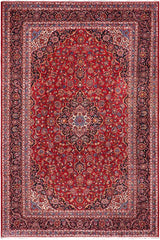 handmade Traditional Kashan Red Blue Hand Knotted RECTANGLE 100% Wool Pile area rug 8x12
