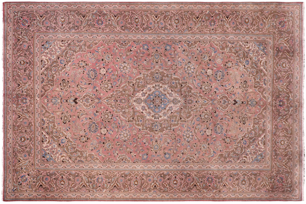 handmade Vintage Kashan Pink Brown Hand Knotted RECTANGLE 100% WOOL area rug 8' x 12'
