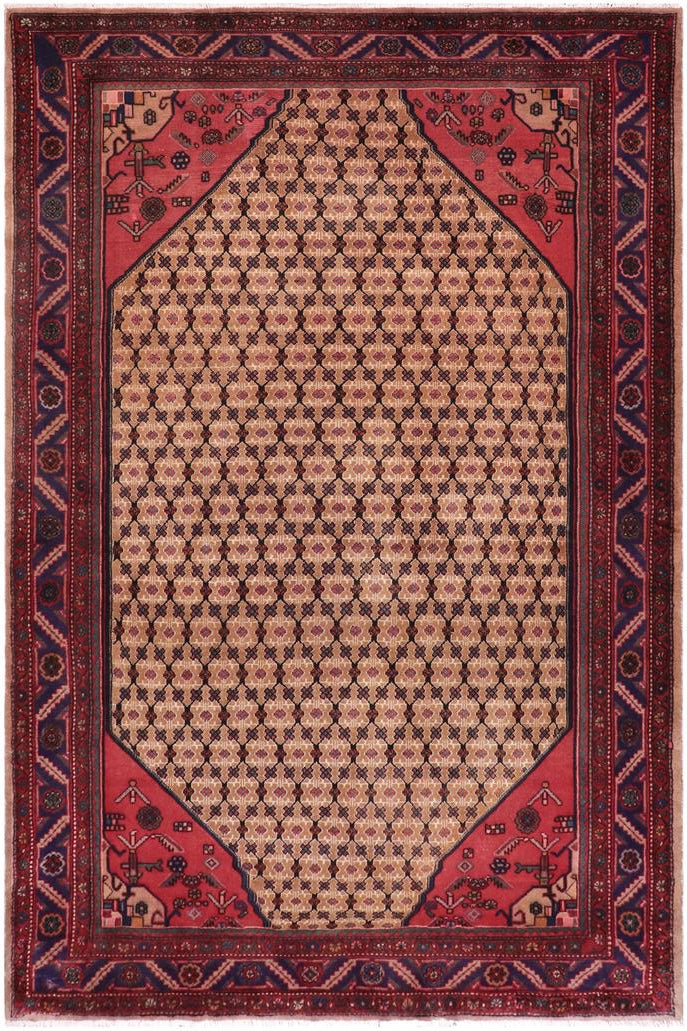 handmade Traditional Tabriz Mahi Brown Blue Hand Knotted RECTANGLE 100% Wool Pile area rug 6x10