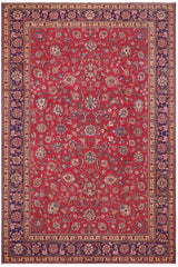 Traditional handmade Persian vintage distressed Red Blue Hand Knotted RECTANGLE 100% WOOL area rug 9 x 13