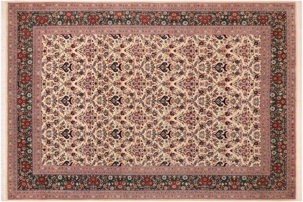 handmade Transitional Kazveen Ivory Green Hand Knotted RECTANGLE 100% WOOL area rug 10x14