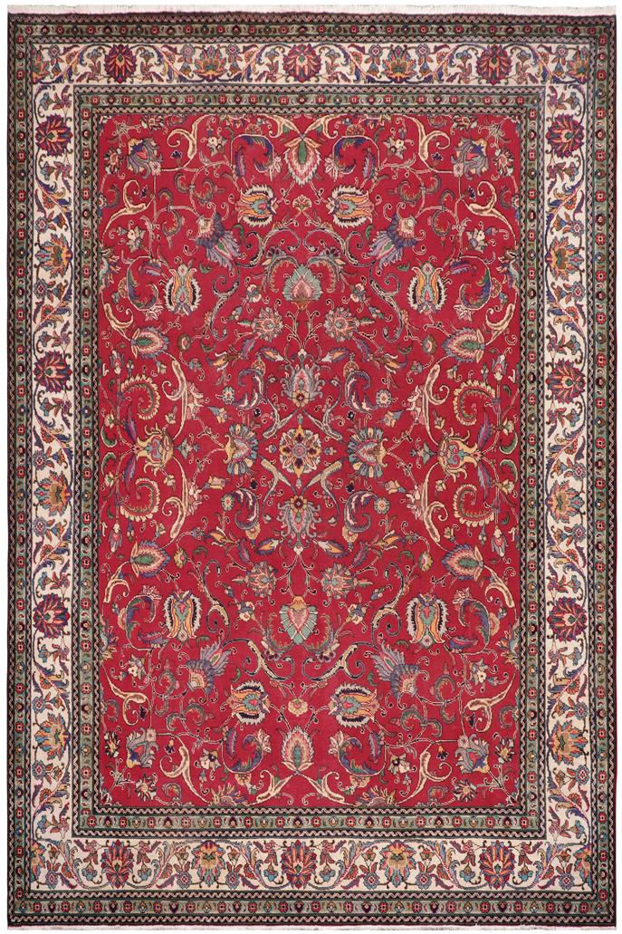 Traditional handmade Persian vintage distressed Red Beige Hand Knotted RECTANGLE 100% WOOL area rug 10 x 13