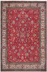 Traditional handmade Persian vintage distressed Red Beige Hand Knotted RECTANGLE 100% WOOL area rug 10 x 13