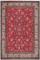 Traditional handmade Persian vintage distressed Red Beige Hand Knotted RECTANGLE 100% WOOL area rug 10 x 13