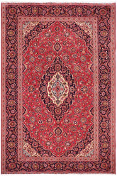 handmade Traditional Kashan Red Blue Hand Knotted RECTANGLE 100% Wool Pile area rug 8x11