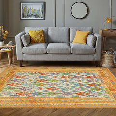 Flat Weave Kilim Antique Navaho Vintage handmade Geometric Kilim Beige Orange Hand-Woven Rectangle 100% Wool Area Rug 8x10