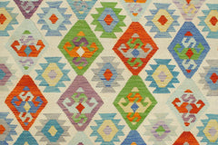 Flat Weave Kilim Antique Navaho Vintage handmade Geometric Kilim Beige Orange Hand-Woven Rectangle 100% Wool Area Rug 8x10