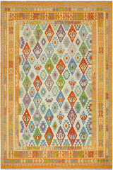 Flat Weave Kilim Antique Navaho Vintage handmade Geometric Kilim Beige Orange Hand-Woven Rectangle 100% Wool Area Rug 8x10