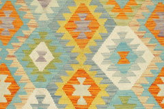 Flat Weave Kilim Antique Navaho Vintage handmade Geometric Kilim Blue Rust Hand-Woven Rectangle 100% Wool Area Rug 9x12