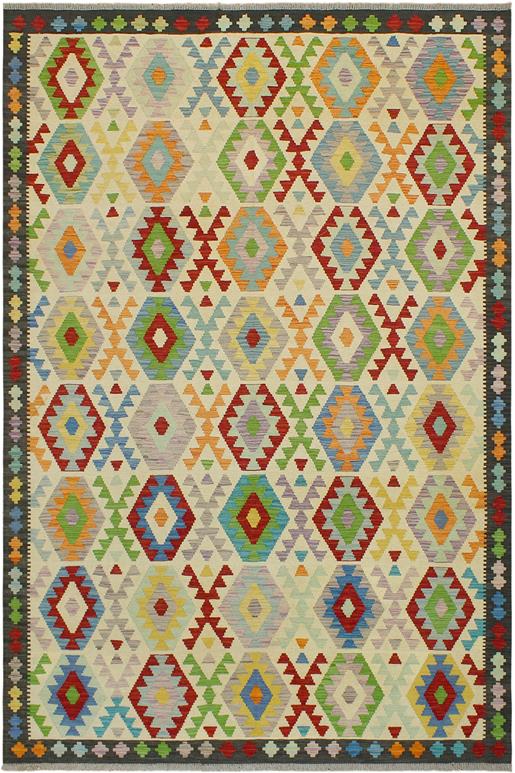 Flat Weave Kilim Antique Navaho Vintage handmade Geometric Kilim Beige Charcoal Hand-Woven Rectangle 100% Wool Area Rug 7x10
