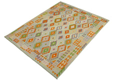 Flat Weave Kilim Antique Navaho Vintage handmade Geometric Kilim Blue Rust Hand-Woven Rectangle 100% Wool Area Rug 8x10