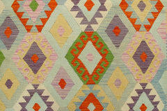 Flat Weave Kilim Antique Navaho Vintage handmade Geometric Kilim Blue Rust Hand-Woven Rectangle 100% Wool Area Rug 8x10