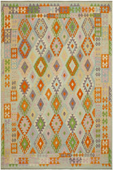 Flat Weave Kilim Antique Navaho Vintage handmade Geometric Kilim Blue Rust Hand-Woven Rectangle 100% Wool Area Rug 8x10