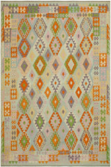 Flat Weave Kilim Antique Navaho Vintage handmade Geometric Kilim Blue Rust Hand-Woven Rectangle 100% Wool Area Rug 8x10