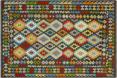 handmade Geometric Kilim Charcoal Rust Hand-Woven RECTANGLE 100% WOOL area rug 7 x 10