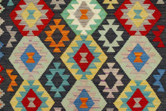 Flat Weave Kilim Antique Navaho Vintage handmade Geometric Kilim Charcoal Rust Hand-Woven Rectangle 100% Wool Area Rug 7x10