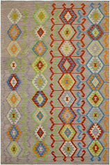 Flat Weave Kilim Antique Navaho Vintage handmade Geometric Kilim Purple Rust Hand-Woven Rectangle 100% Wool Area Rug 7x10