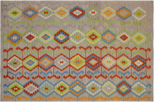 handmade Modern Kilim Purple Rust Hand-Woven RECTANGLE 100% WOOL area rug 7x10