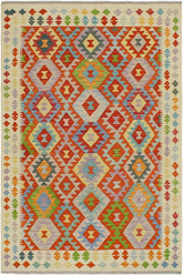 Flat Weave Kilim Antique Navaho Vintage handmade Geometric Kilim Rust Beige Hand-Woven Rectangle 100% Wool Area Rug 5x7