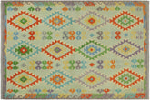 handmade Geometric Kilim Blue Rust Hand-Woven RECTANGLE 100% WOOL area rug 5x6