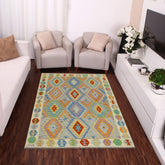 handmade Geometric Kilim Purple Beige Hand-Woven RECTANGLE 100% WOOL area rug 5 x 7