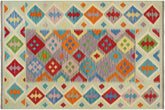 handmade Geometric Kilim Purple Blue Hand-Woven RECTANGLE 100% WOOL area rug 5 x 7