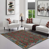 handmade Geometric Kilim Charcoal Red Hand-Woven RECTANGLE 100% WOOL area rug 6 x 8