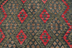 Flat Weave Kilim Antique Navaho Vintage handmade Geometric Kilim Charcoal Red Hand-Woven Rectangle 100% Wool Area Rug 6x8