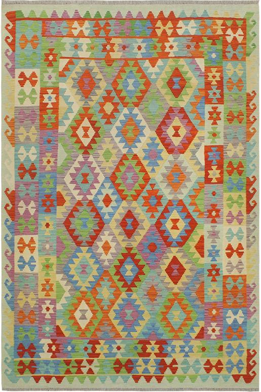 Flat Weave Kilim Antique Navaho Vintage handmade Geometric Kilim Rust Blue Hand-Woven Rectangle 100% Wool Area Rug 6x8