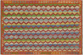 handmade Modern Kilim Blue Rust Hand-Woven RECTANGLE 100% WOOL area rug 5x8